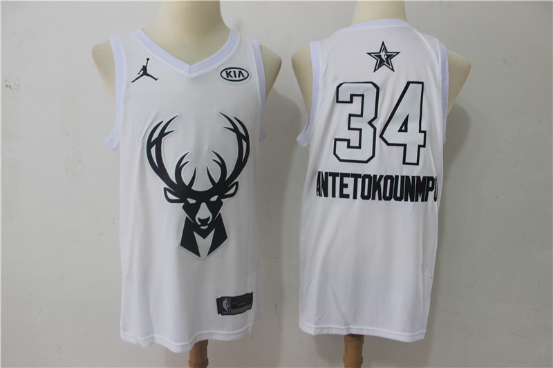 Men Milwaukee Bucks 34 Antetokounmp White 2108 All Stars NBA Jerseys